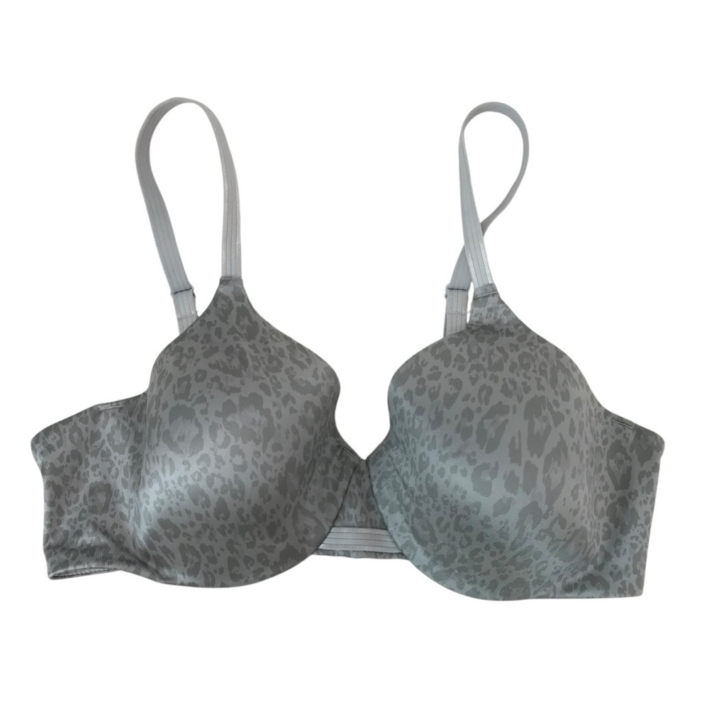Bali Gray Animal Print Bra Back Smoothing 36C Satin Seamless Padded Cup